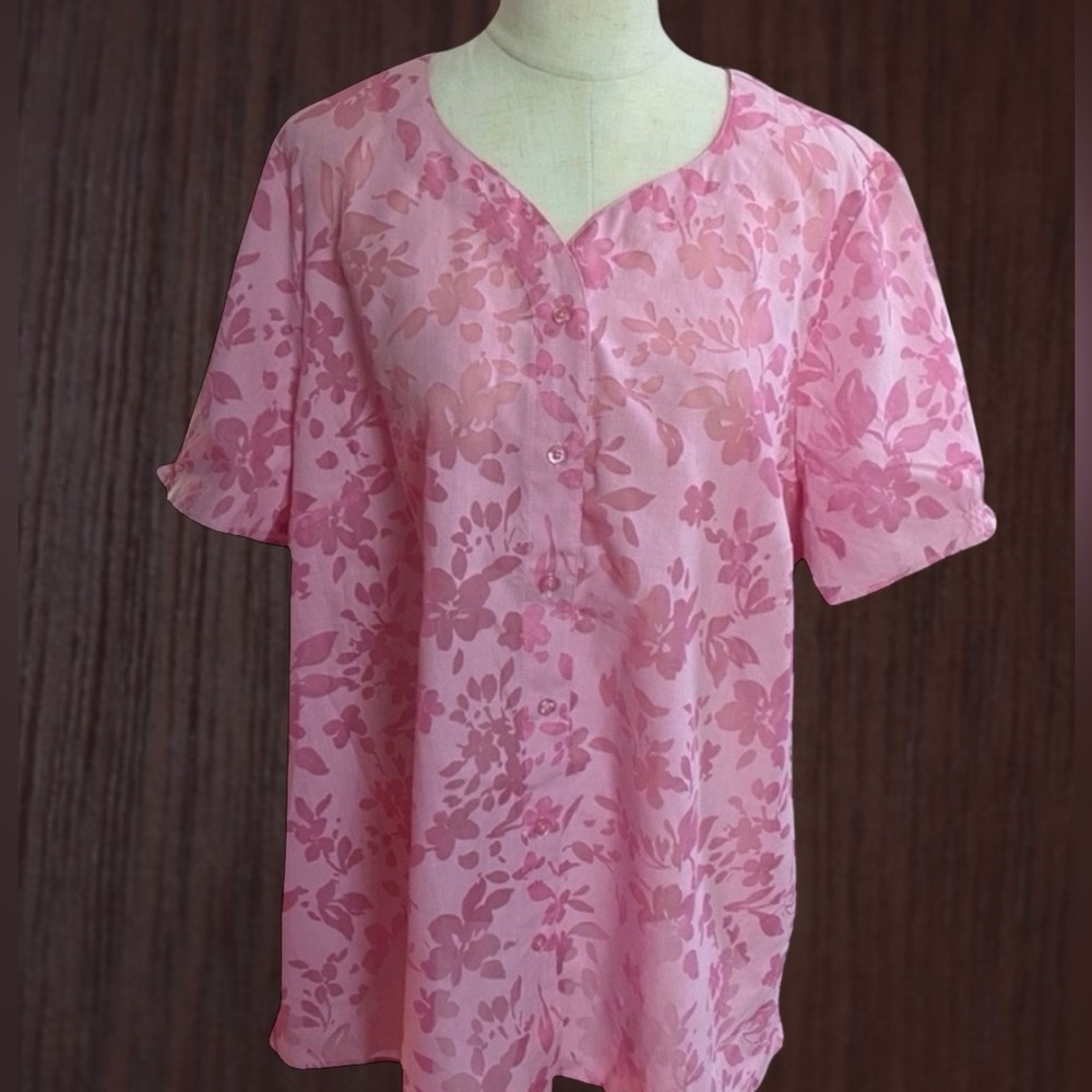 Denim And Company Blouse Pink Sheer Floral Extra Large - Picture 4 of 4